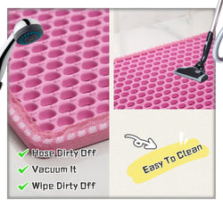 Cat Litter Mat, Kitty Litter Trapping Mat, Double Layer Mats with MiLi Shape Scratching design, Urine Waterproof, Easy Clean, Scatter Control 21" x 14" Pink